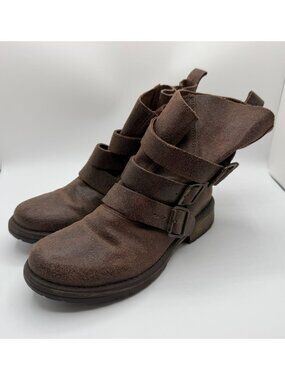 Steve Madden Colony Biker Boots Women Size 7M Brown Leather Distressed Buckles